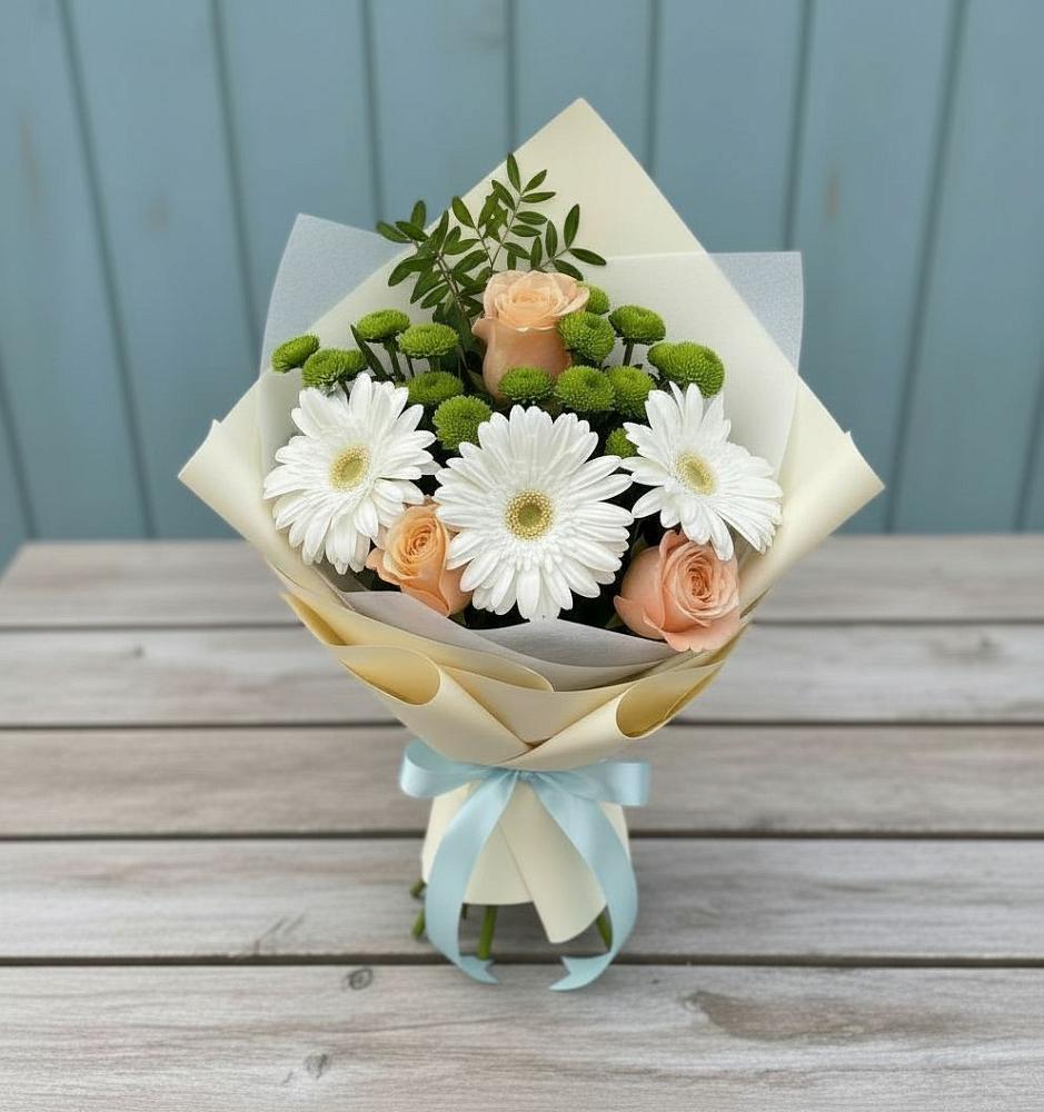 Букет цветов из: Герберы, Розы и Хризантемы в Молзино