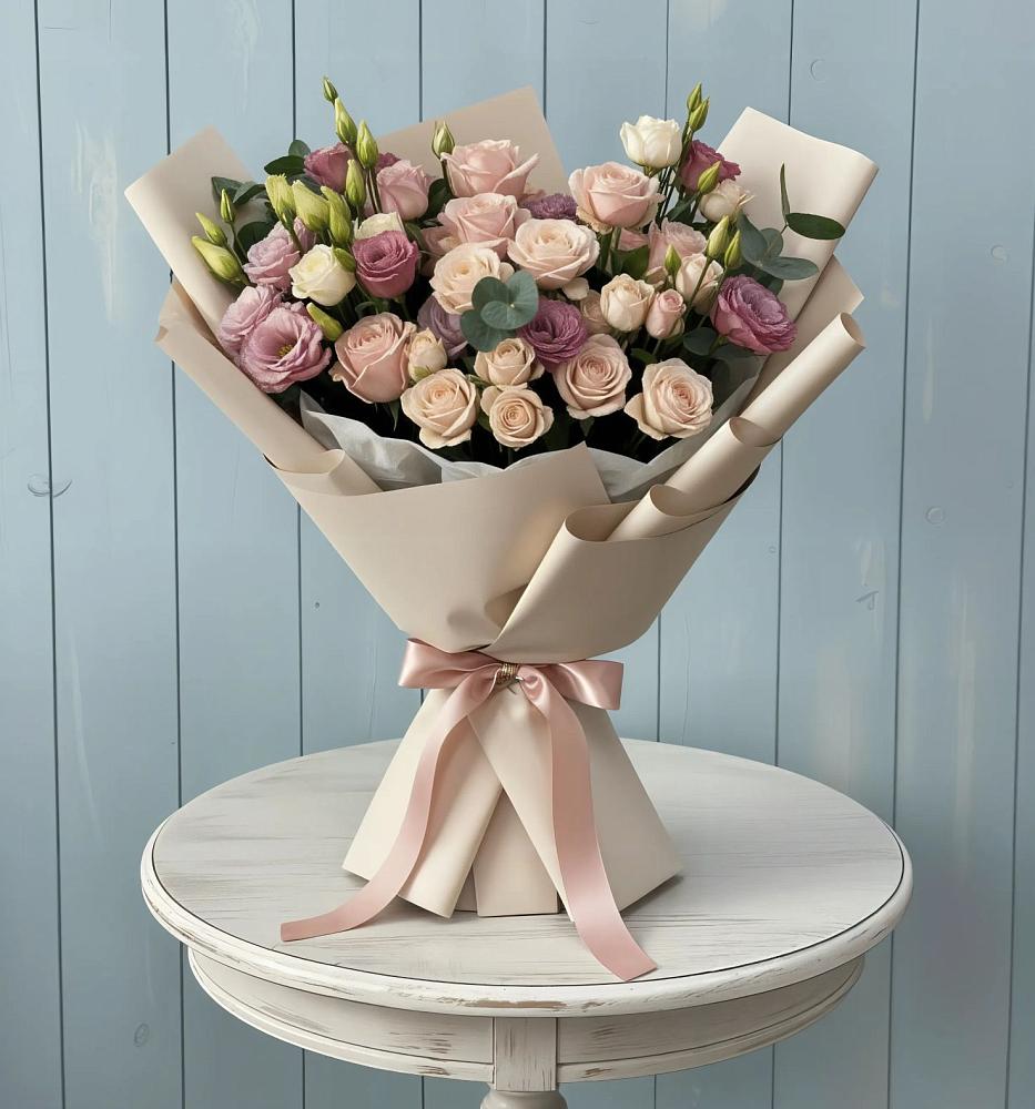 Букет цветов из: Розы и Лизиантусы в Молзино