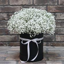 Цветочная композиция из Гипсофила в шляпной коробке в Молзино